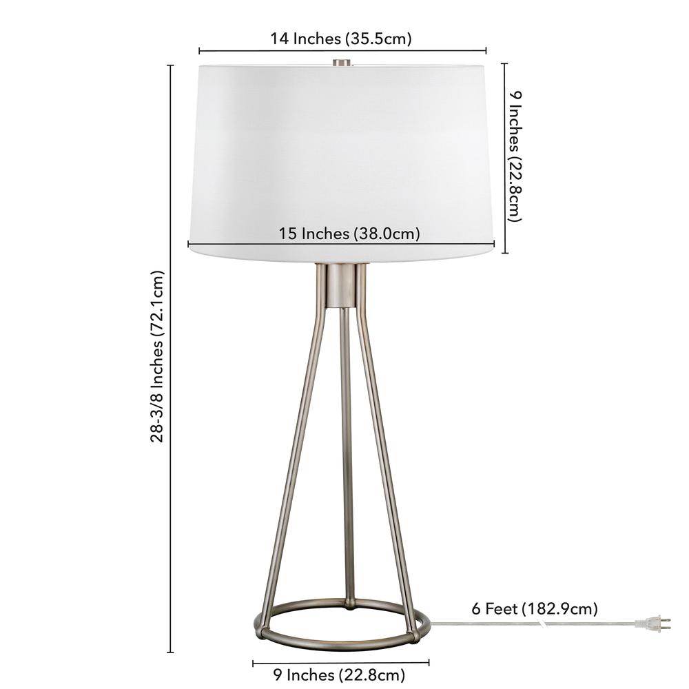 Nova 28" Tall Table Lamp with Fabric Shade in Brushed Nickel/White. Picture 4