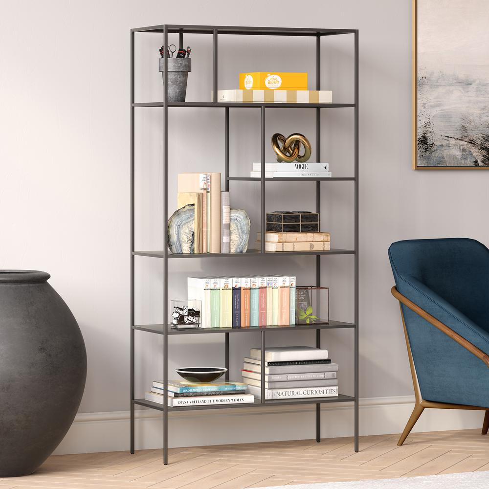 Winthrop 72'' Tall Rectangular Bookcase in Gunmetal Gray. Picture 2