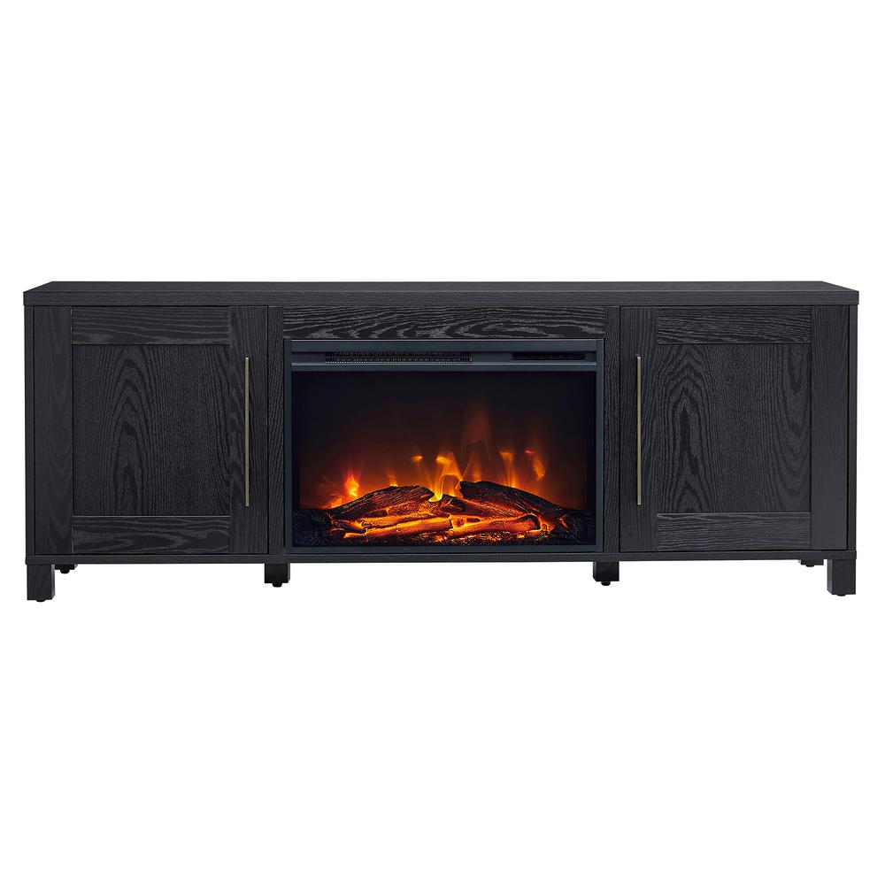 Chabot Rectangular TV Stand with 26" Log Fireplace for TV's up to 80" in Black Grain. Picture 3