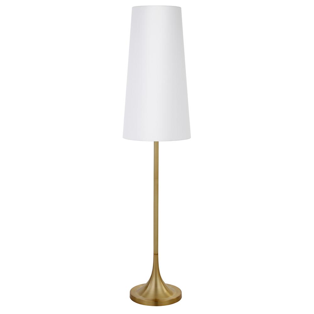Yana 60" Tall Floor Lamp with Fabric Shade in Brass/White. Picture 1