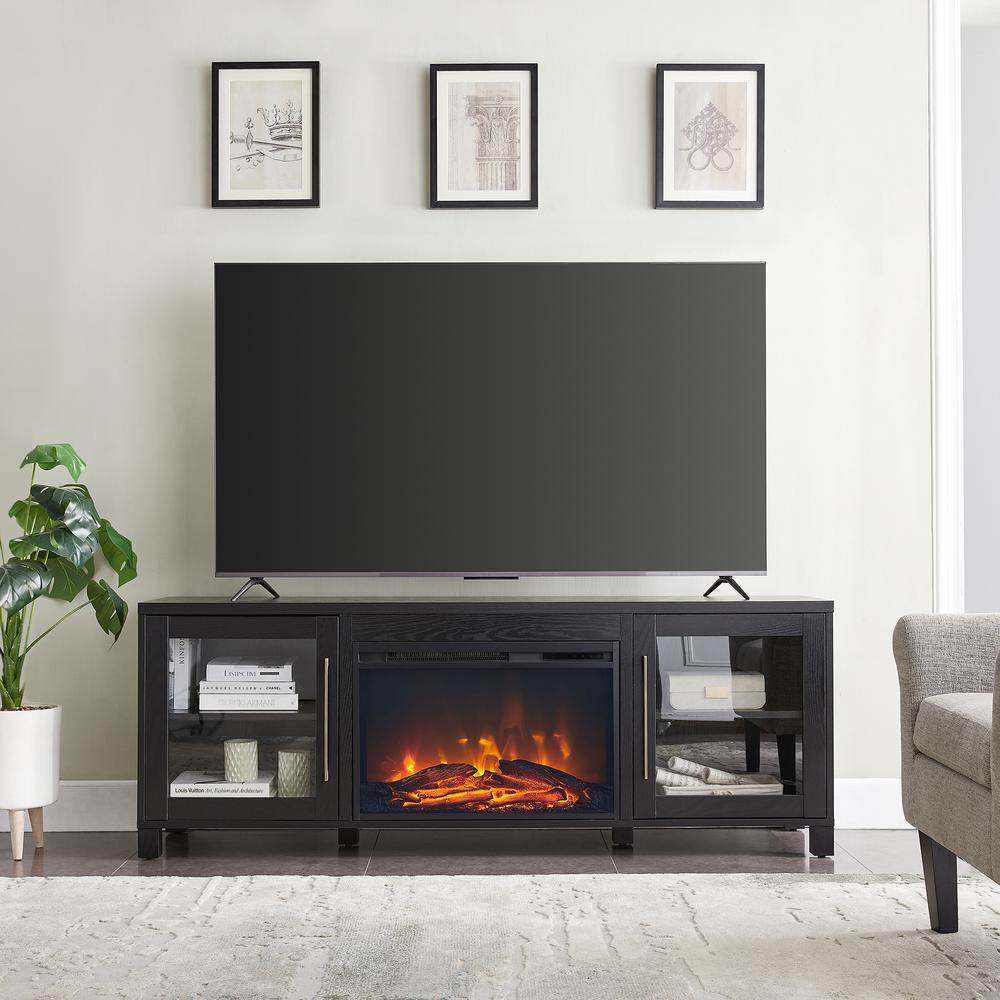 Quincy Rectangular TV Stand with 26" Log Fireplace for TV's up to 80" in Black Grain. Picture 2