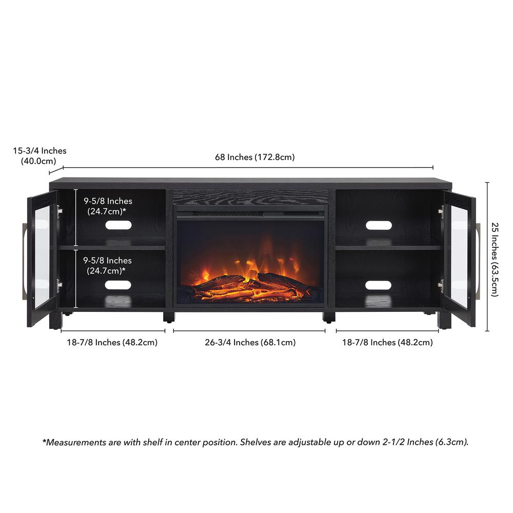 Quincy Rectangular TV Stand with 26" Log Fireplace for TV's up to 80" in Black Grain. Picture 5