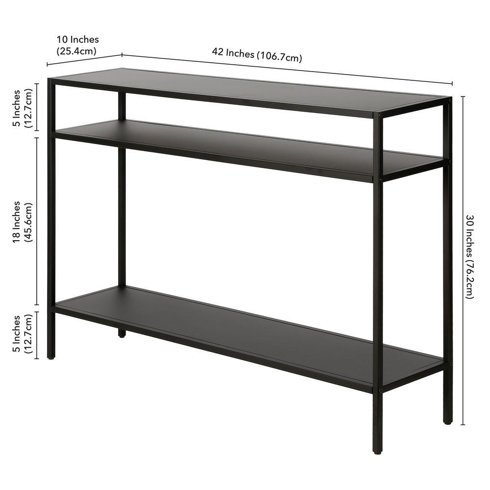 Ricardo 42'' Wide Rectangular Console Table with Metal Shelves in Blackened Bronze. Picture 5