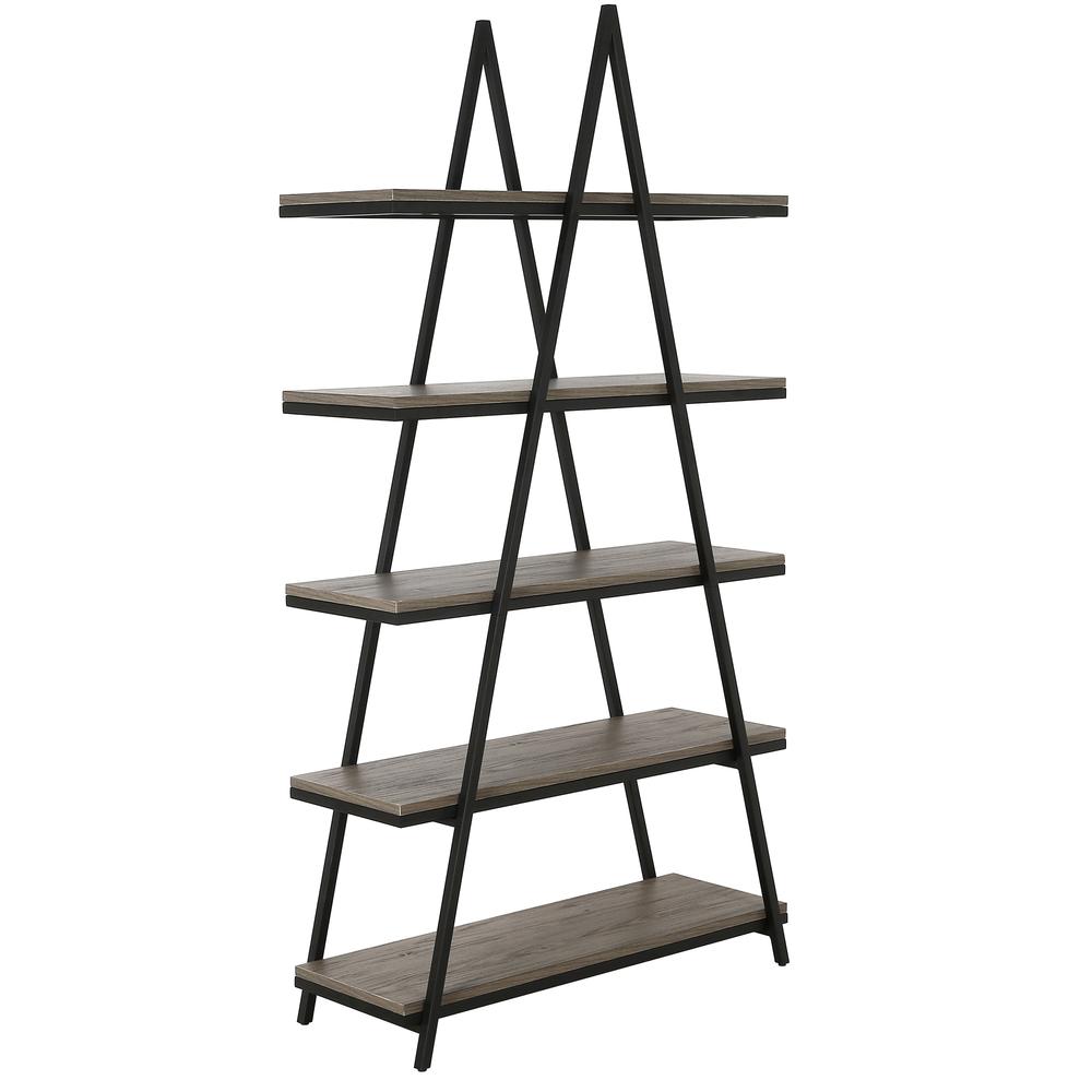 Conry 68'' Tall A-Frame Bookcase in Blackened Bronze/Antiqued Gray Oak. Picture 1