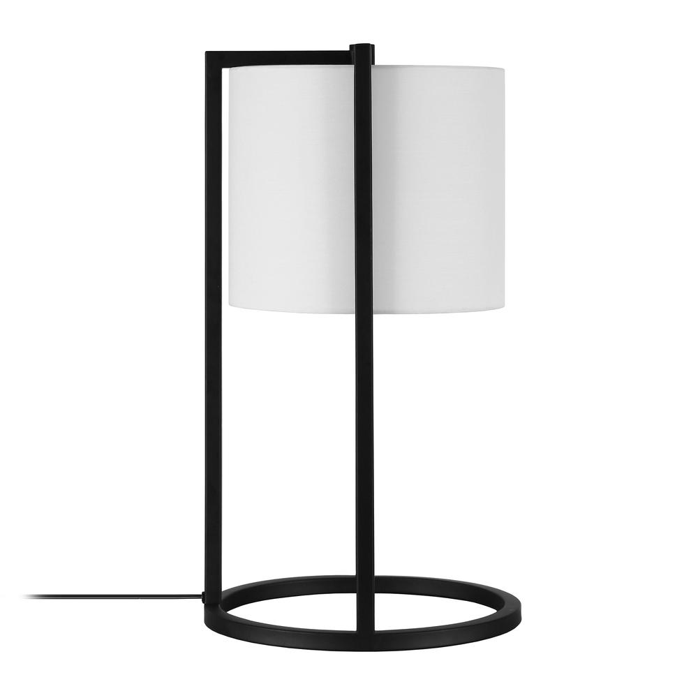 Peyton 22" Tall Asymmetric Table Lamp with Fabric Shade in Blackened Bronze/White. Picture 3