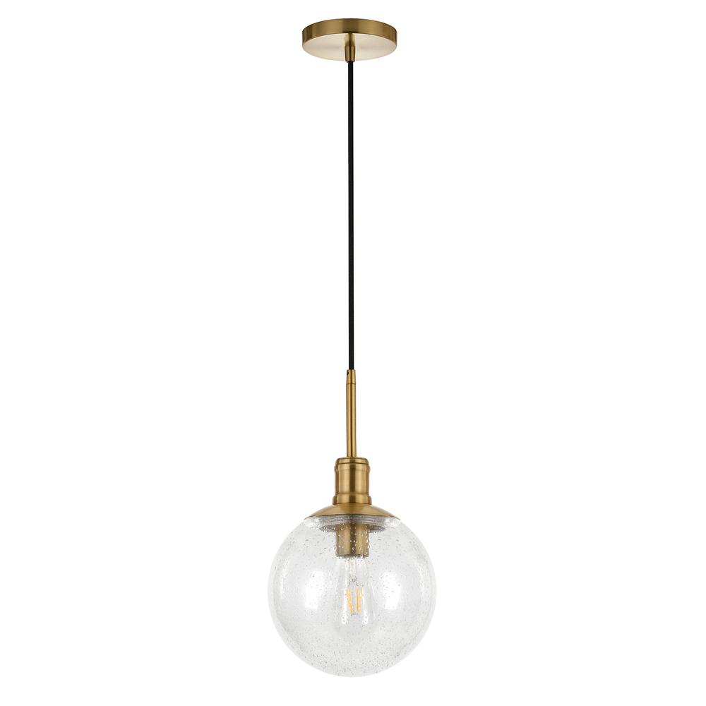 Walker 9" Wide Pendant with Glass Shade in Brass/Seeded. Picture 1