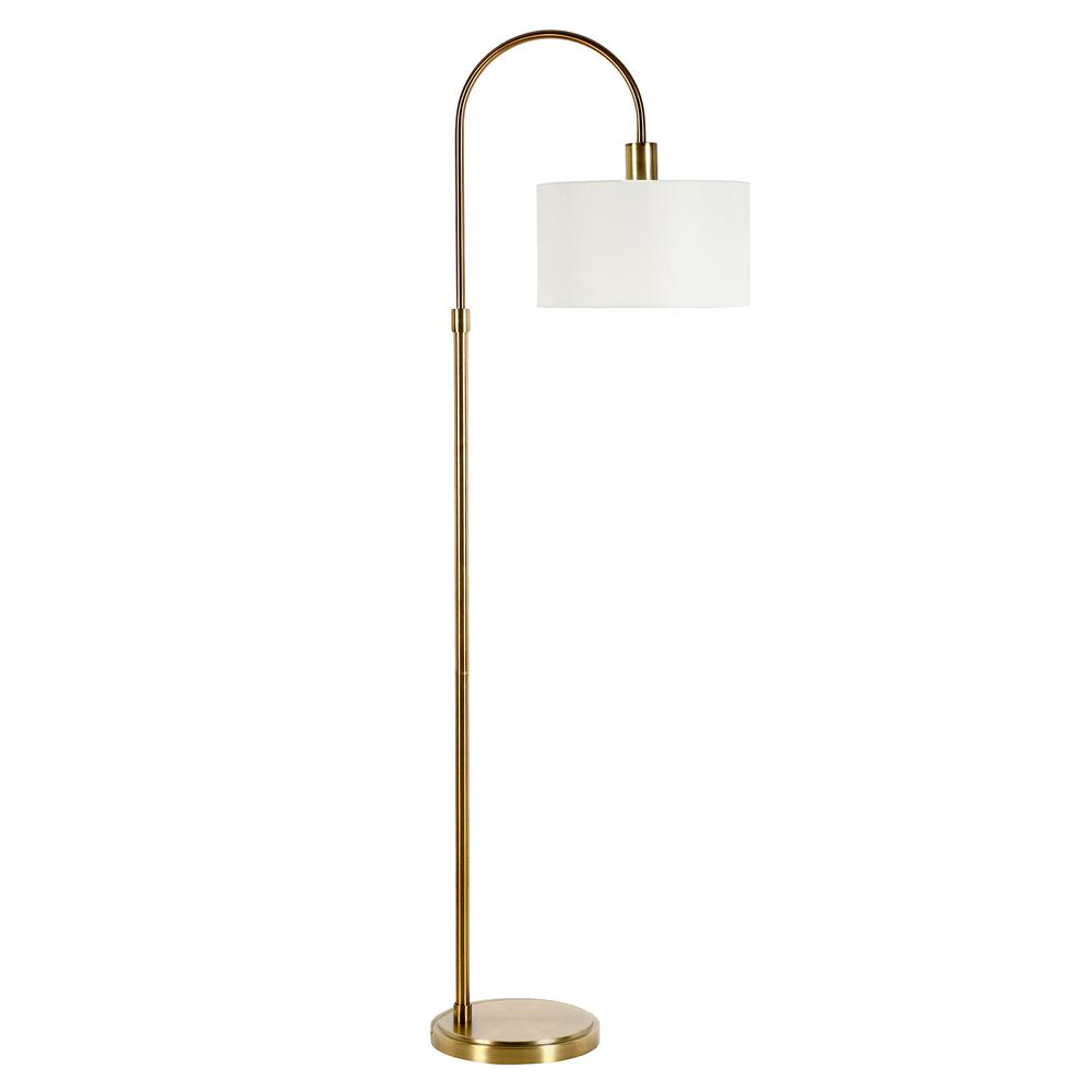 Veronica Arc Floor Lamp with Fabric Shade in Brass/White. Picture 1