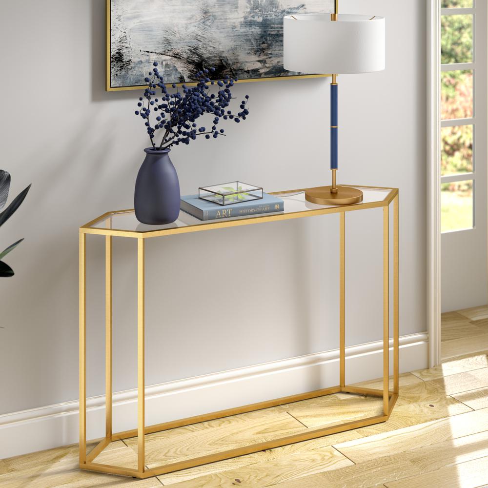 Beck 48'' Wide Hexagonal Console Table in Brass. Picture 2