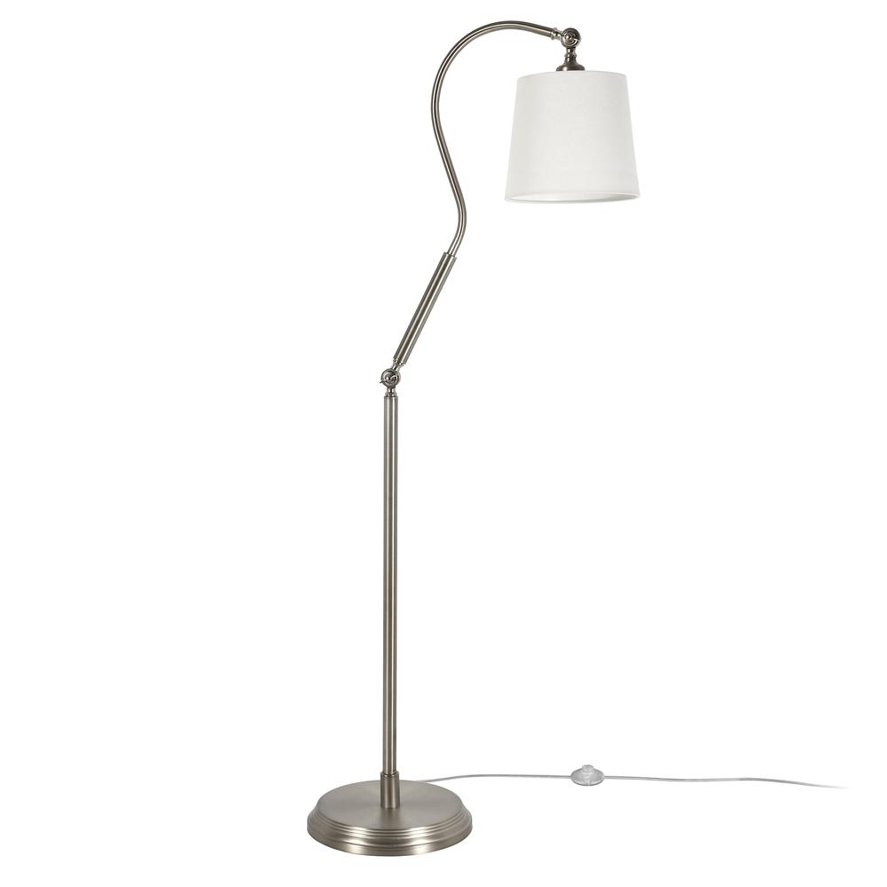 Harland Arc Floor Lamp with Fabric Shade in Brushed Nickel/White. Picture 3