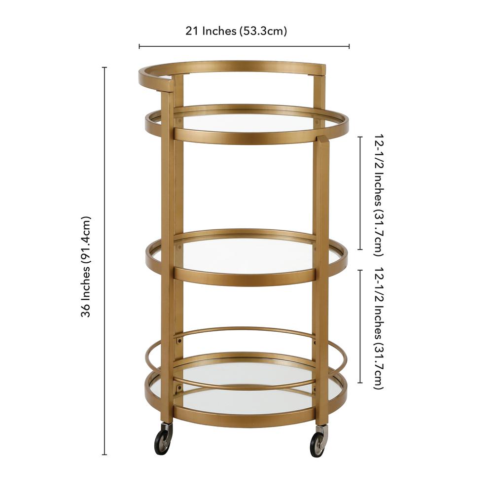 Hause 21'' Wide Round Bar Cart in Brass. Picture 5