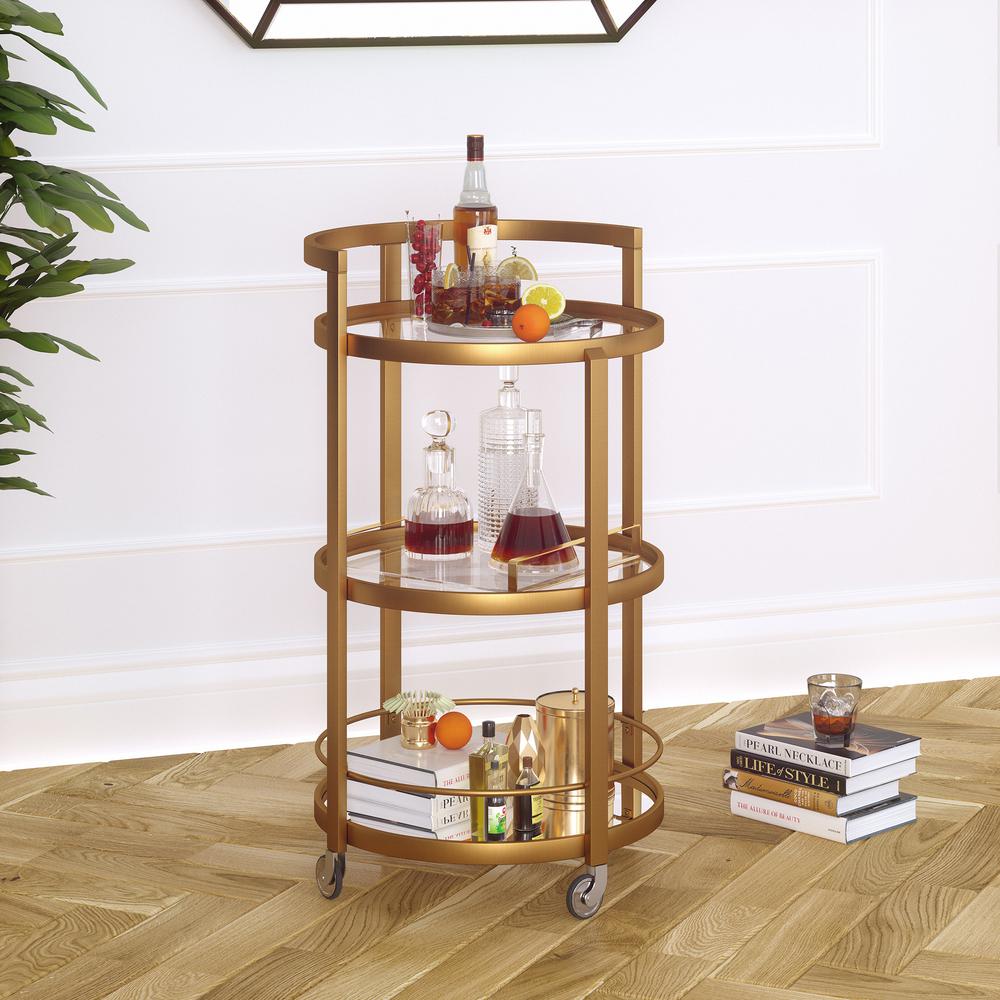 Hause 21'' Wide Round Bar Cart in Brass. Picture 4