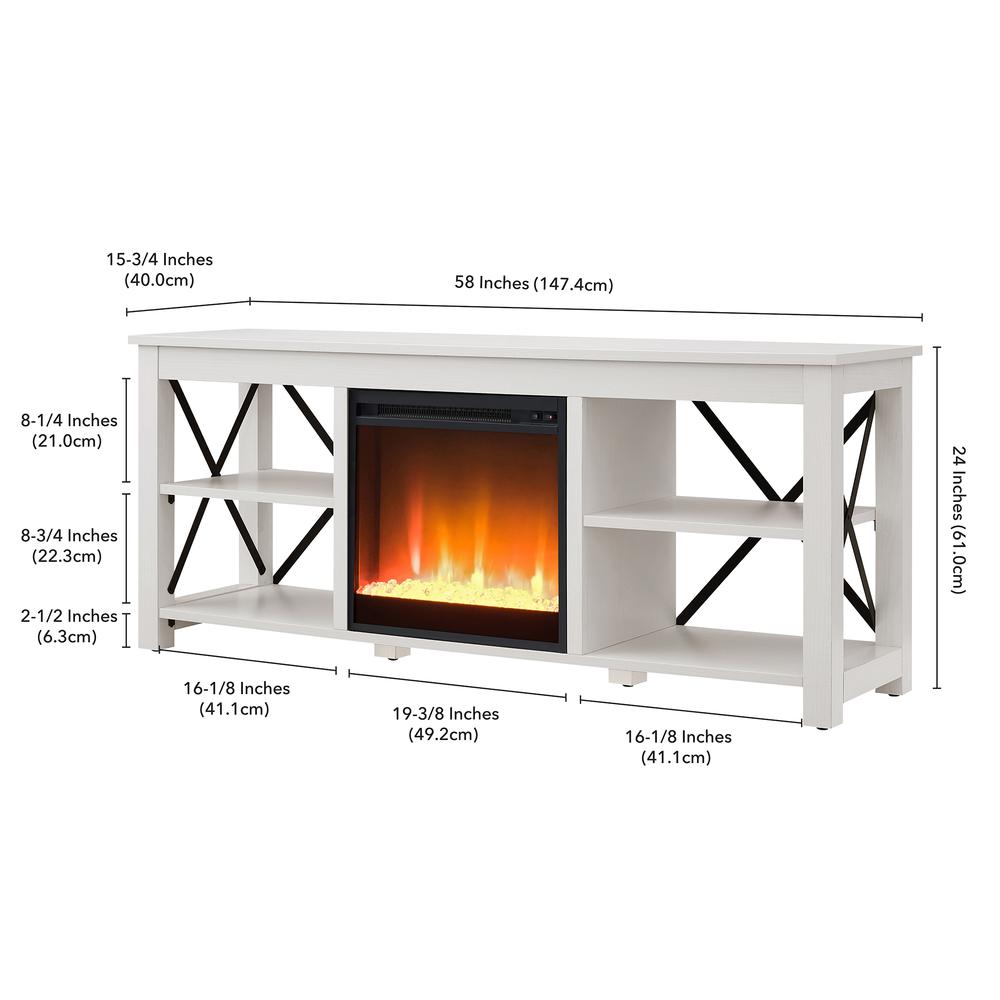 Sawyer Rectangular TV Stand with Crystal Fireplace for TV's up to 65" in White. Picture 5