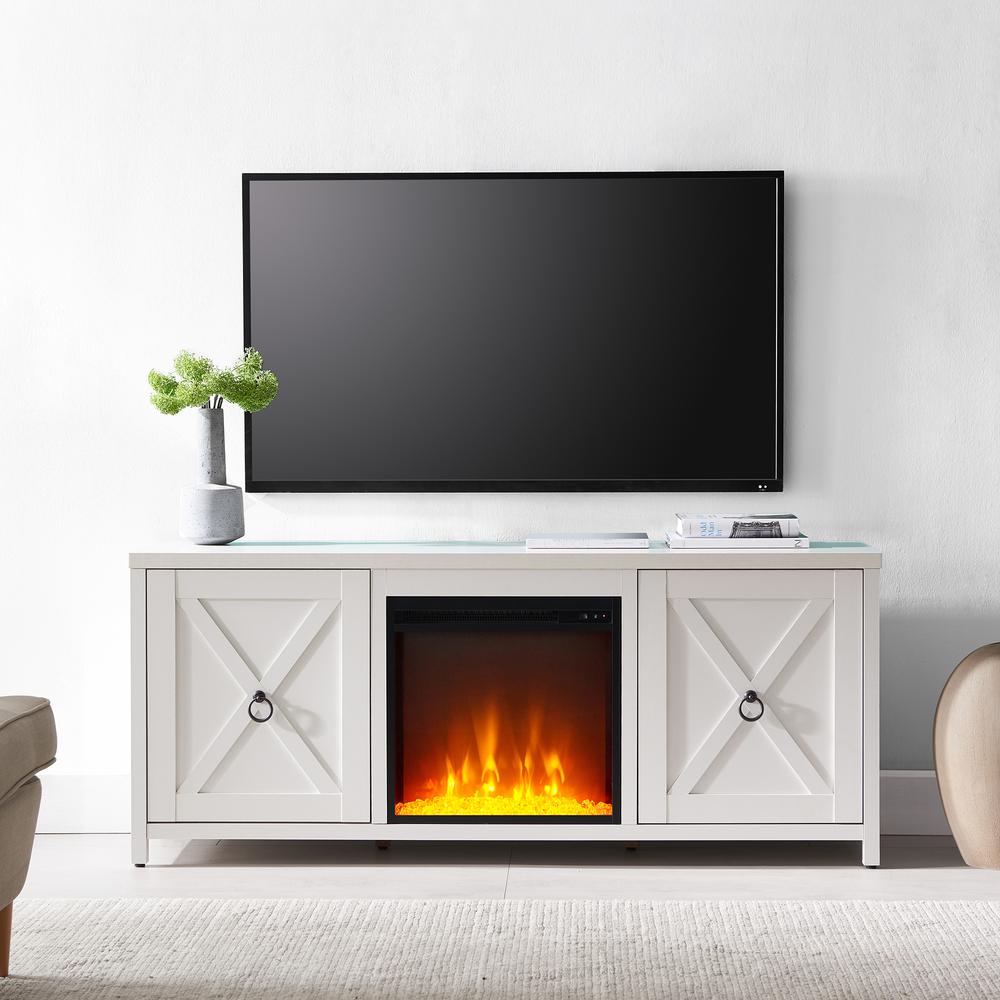 Granger Rectangular TV Stand with Crystal Fireplace for TV's up to 65" in White. Picture 4