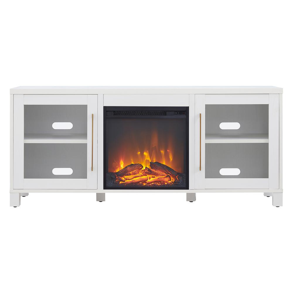 Quincy Rectangular TV Stand with Log Fireplace for TV's up to 65" in White. Picture 3