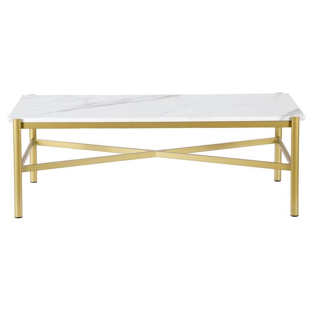 Braxton 46'' Wide Rectangular Coffee Table with Faux Marble Top in Gold. Picture 3