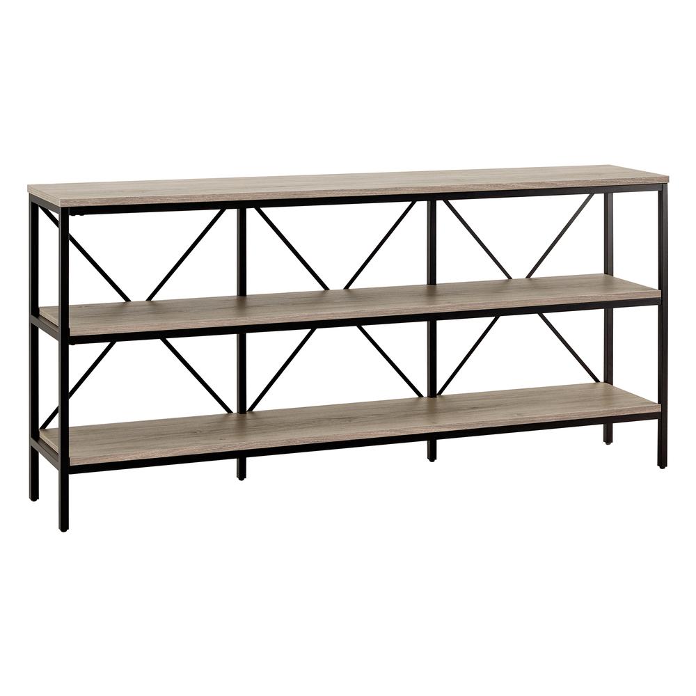 Kira 64" Wide Rectangular Console Table in Blackened Bronze/Antiqued Gray Oak. Picture 1