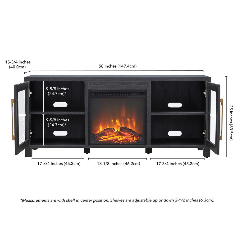 Quincy Rectangular TV Stand with Log Fireplace for TV's up to 65" in Charcoal Gray. Picture 5