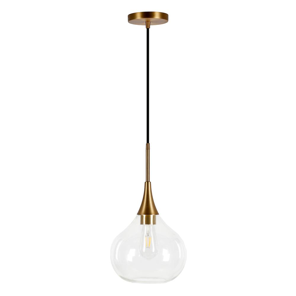 Ida 9.5" Wide Pendant with Glass Shade in Brass/Clear. Picture 1