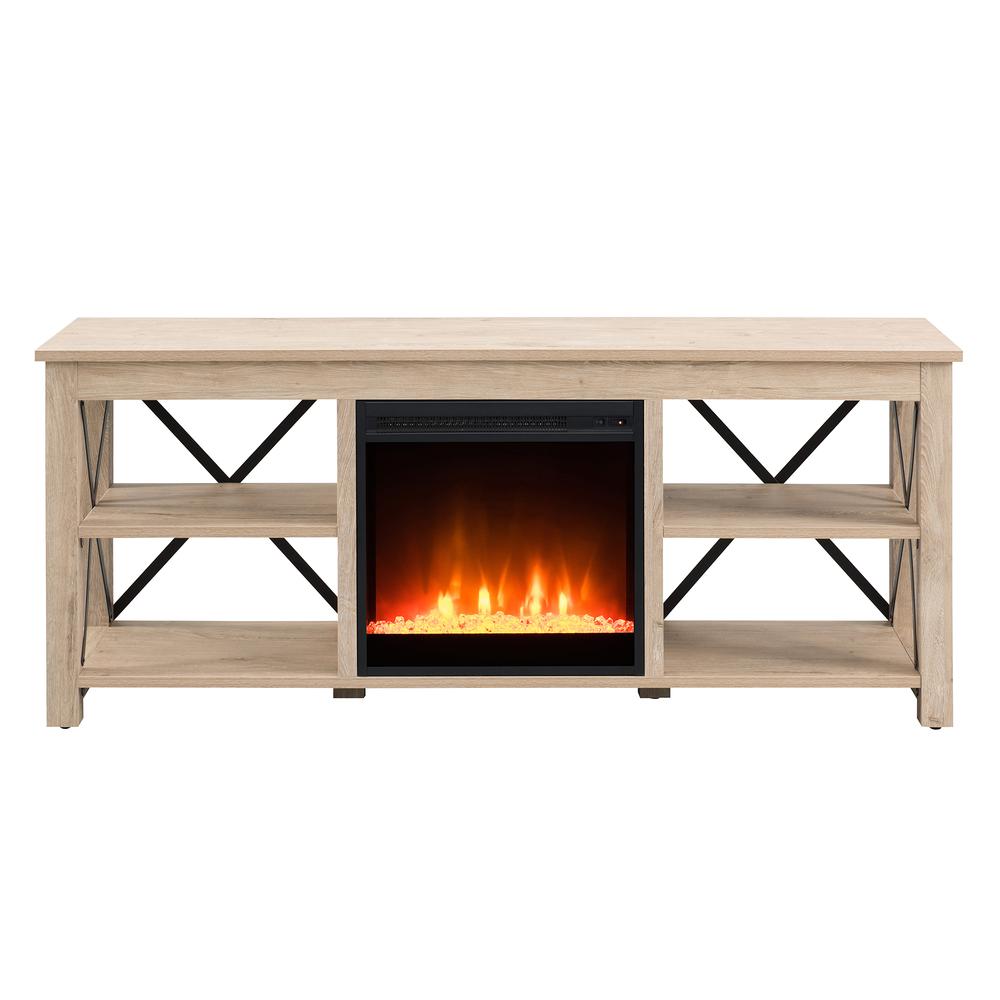 Sawyer Rectangular TV Stand with Crystal Fireplace for TV's up to 65" in White Oak. Picture 3