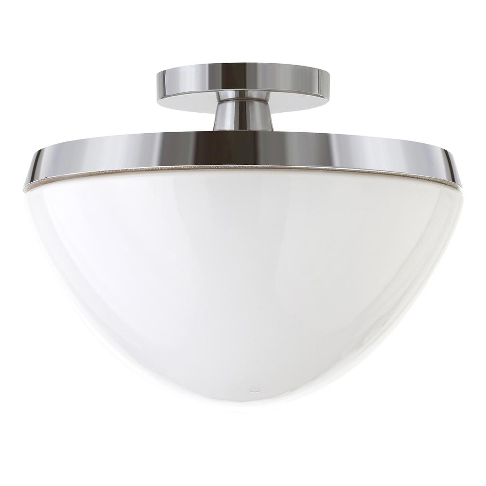 Durant 12.62" Wide Semi Flush Mount with Glass Shade in Polished Nickel/White Milk. Picture 1