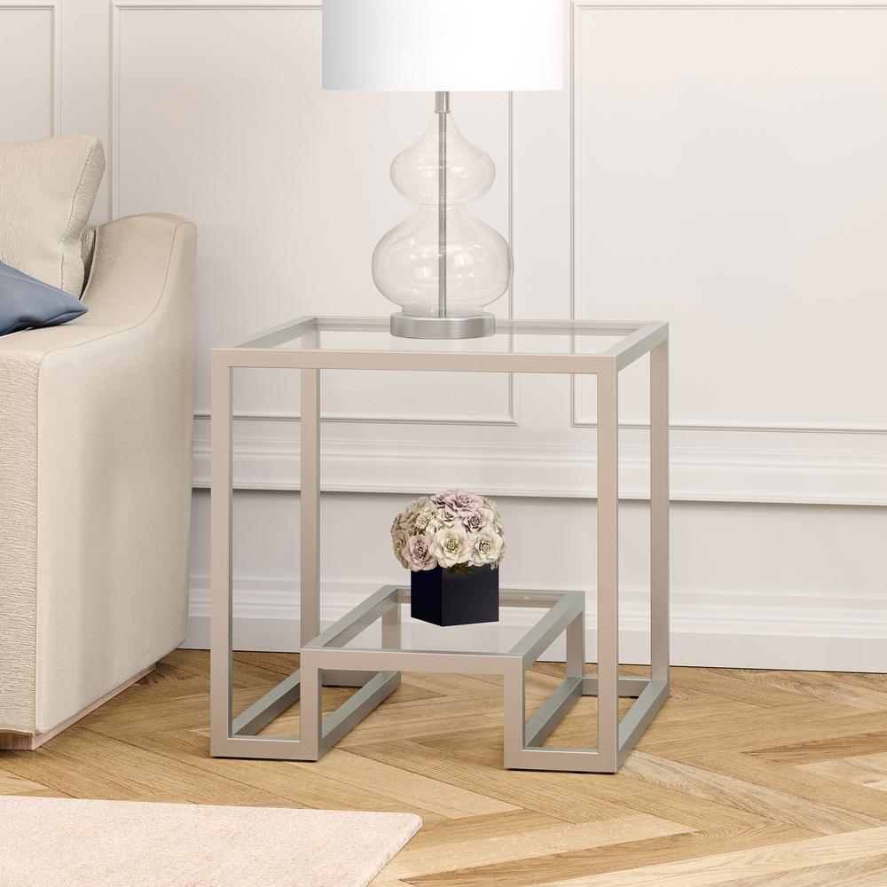 Athena 22'' Wide Square Side Table in Satin Nickel. Picture 4