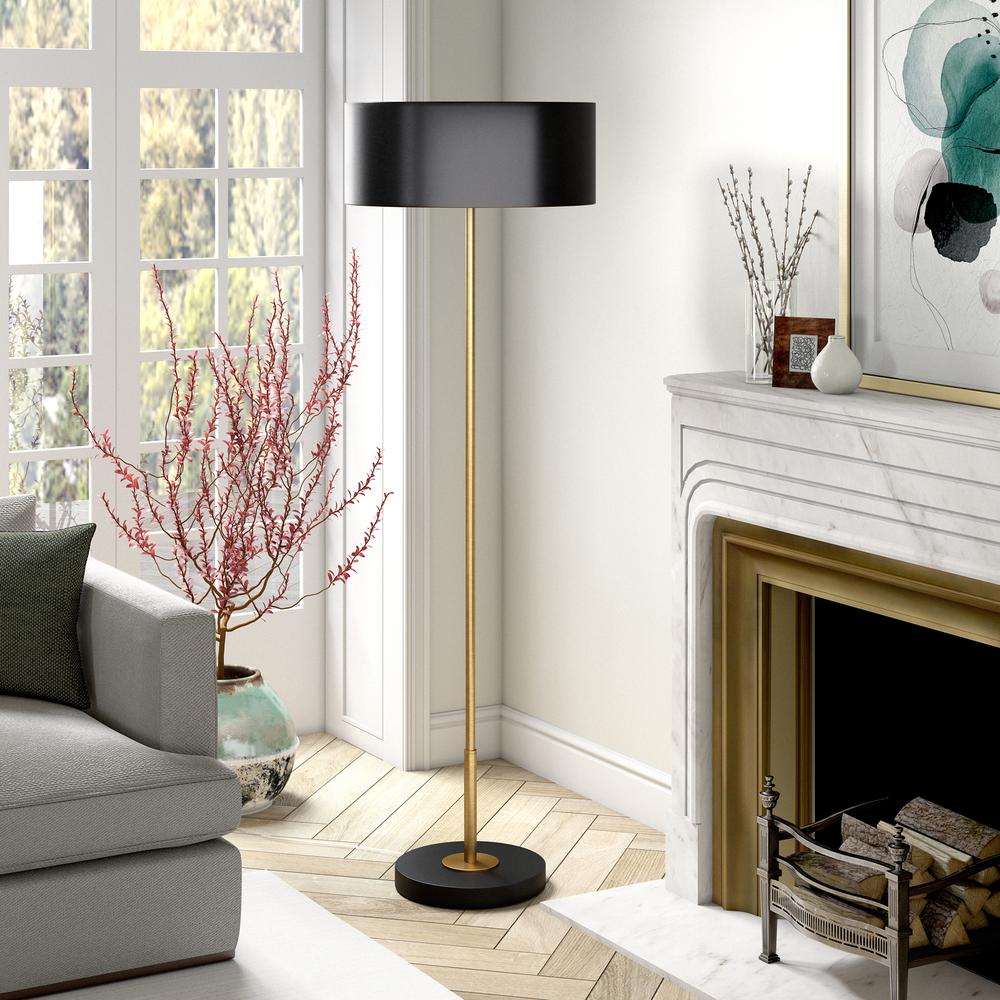Hoffman 2-Light/Two-Tone Floor Lamp with Metal Shade in Brass/Blackened Bronze/Black. Picture 3