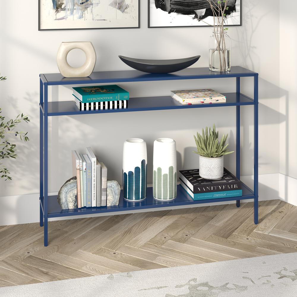 Ricardo 42'' Wide Rectangular Console Table with Metal Shelves in Mykonos Blue. Picture 2
