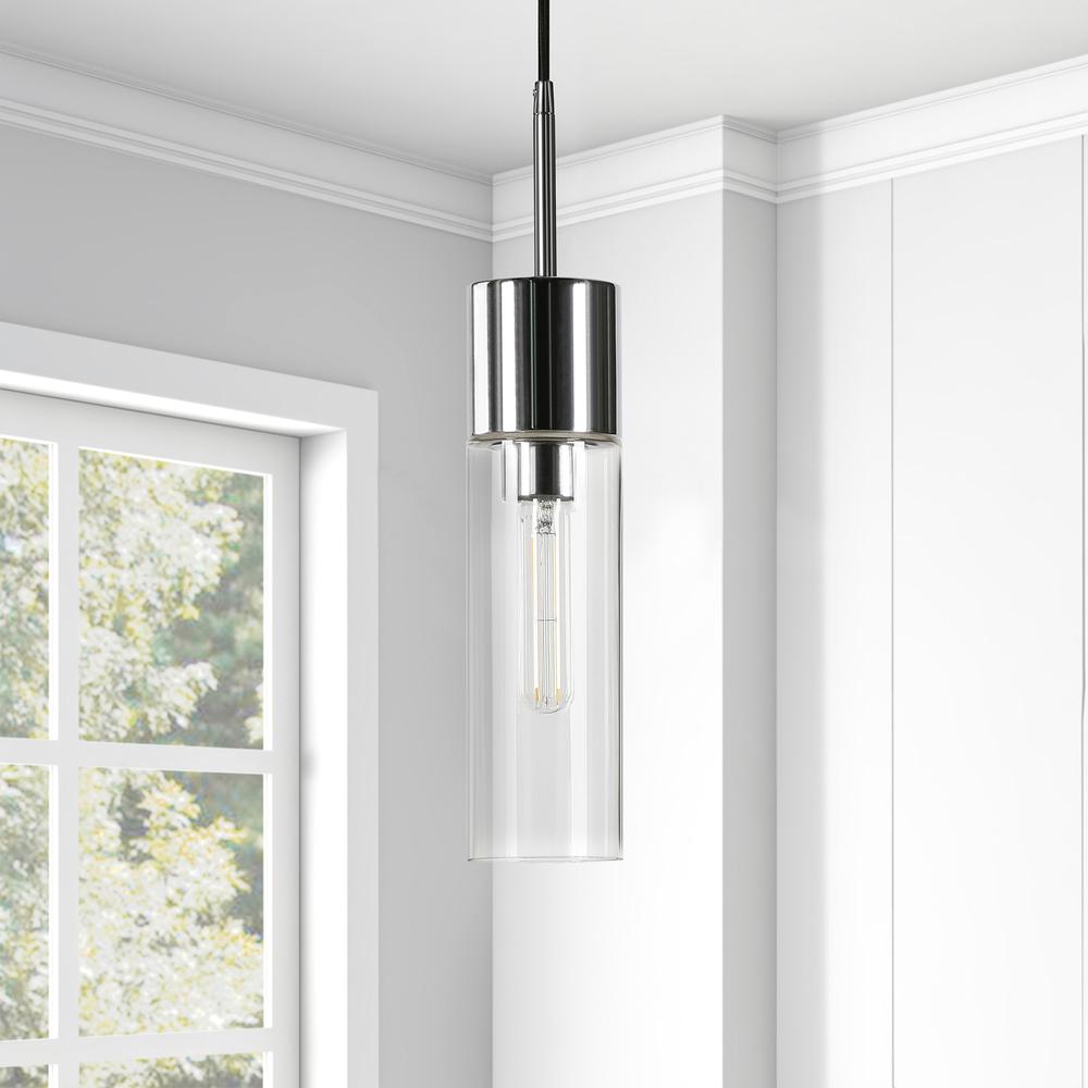 Lance 3.5" Wide Pendant with Glass Shade in Nickel/Clear. Picture 2