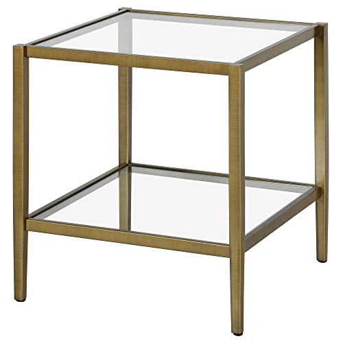 Hera 20'' Wide Square Side Table with Clear Shelf in Antique Brass. Picture 3