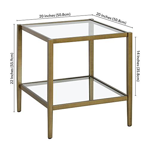 Hera 20'' Wide Square Side Table with Clear Shelf in Antique Brass. Picture 4