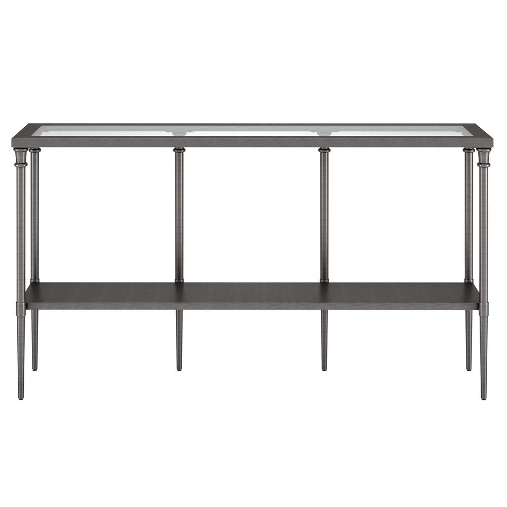 Dafna 55'' Wide Rectangular Console Table with Metal Shelf in Aged Steel. Picture 3
