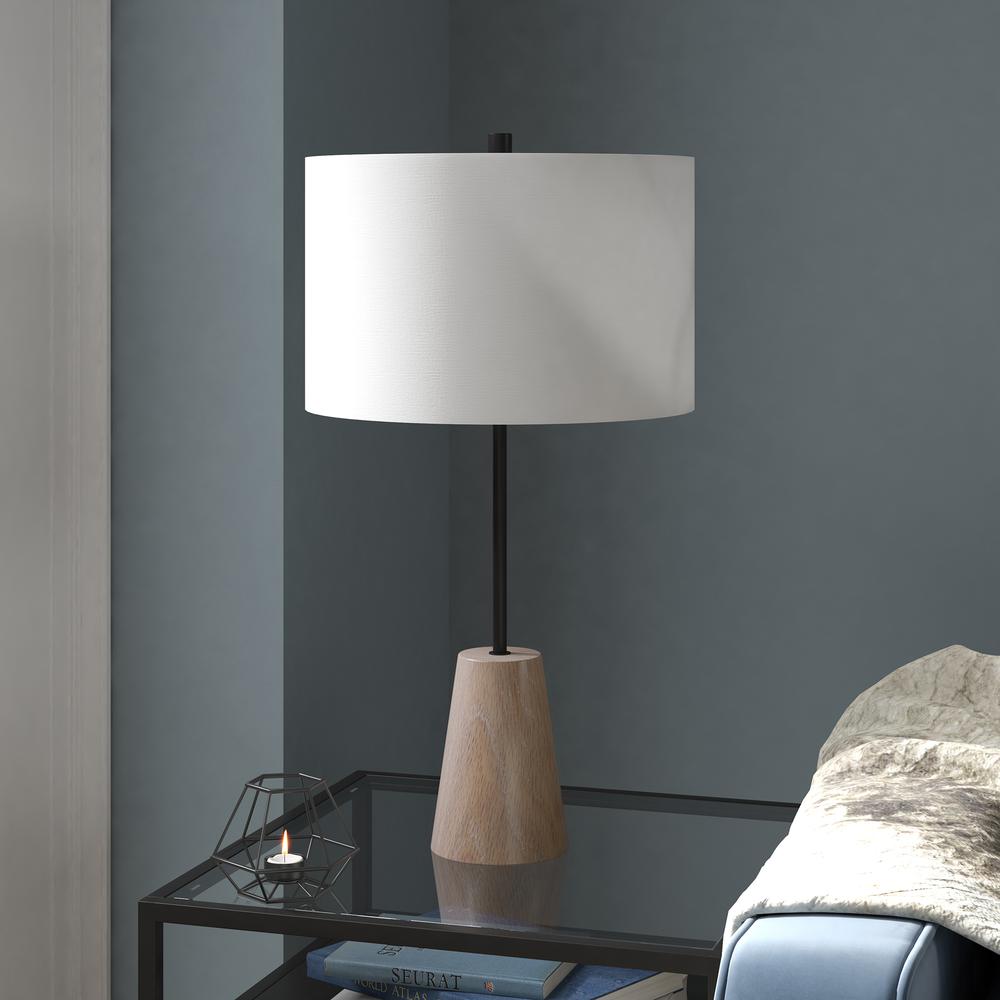 Killian 25.5" Limed Oak Table Lamp with Fabric Shade in Matte Black. Picture 2