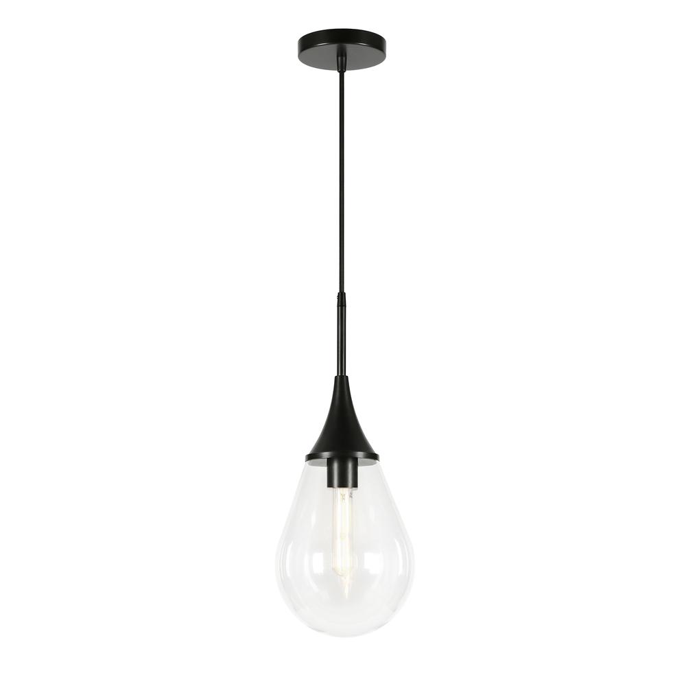 Ambrose 7.63" Wide Pendant with Glass Shade in Blackened Steel/Clear. Picture 3
