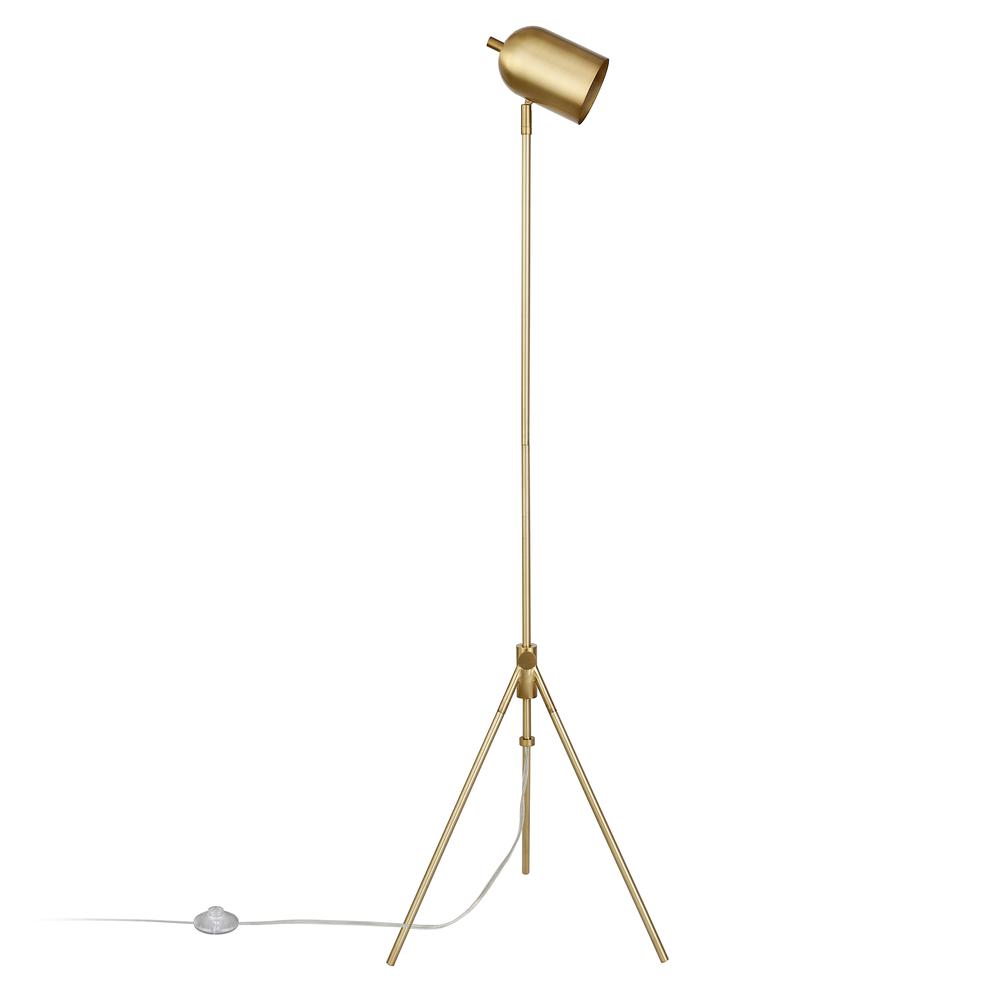 Bruno Tripod Floor Lamp with Metal Shade in Brass/Brass. Picture 1