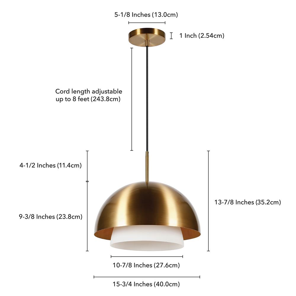 Octavia 15.75" Wide Pendant with Metal/Glass Shade in Brass/Brass and White. Picture 5