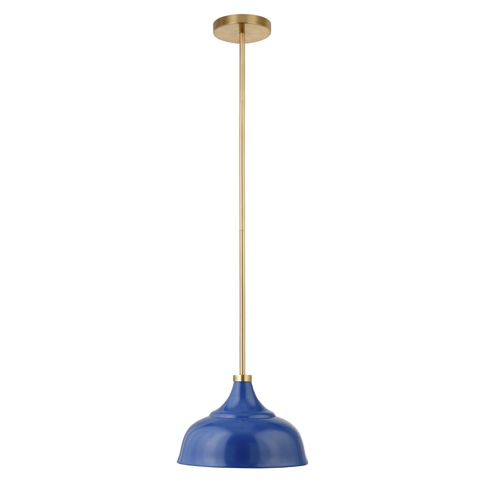 Mackenzie 10.75" Wide Pendant with Metal Shade in Blue/Brass/Blue. Picture 3