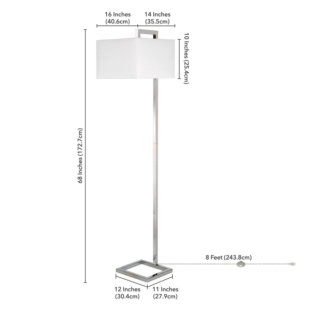 Grayson 68" Tall Floor Lamp with Fabric Shade in Polished Nickel/White. Picture 5
