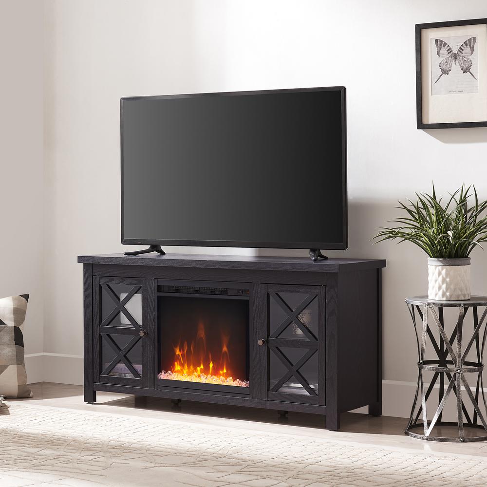 Colton Rectangular TV Stand with Crystal Fireplace for TV's up to 55" in Black. Picture 2