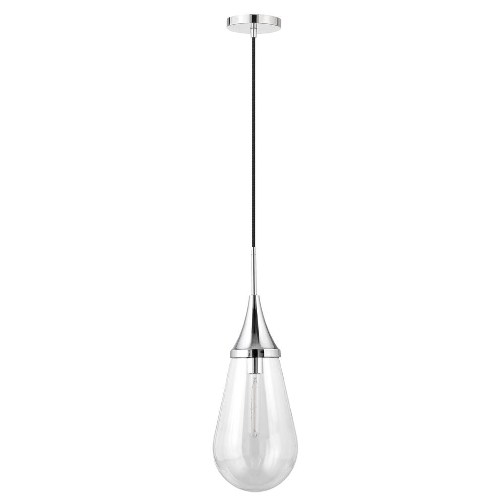 Ambrose 8.63" Wide Pendant with Glass Shade in Polished Nickel/Clear. Picture 1
