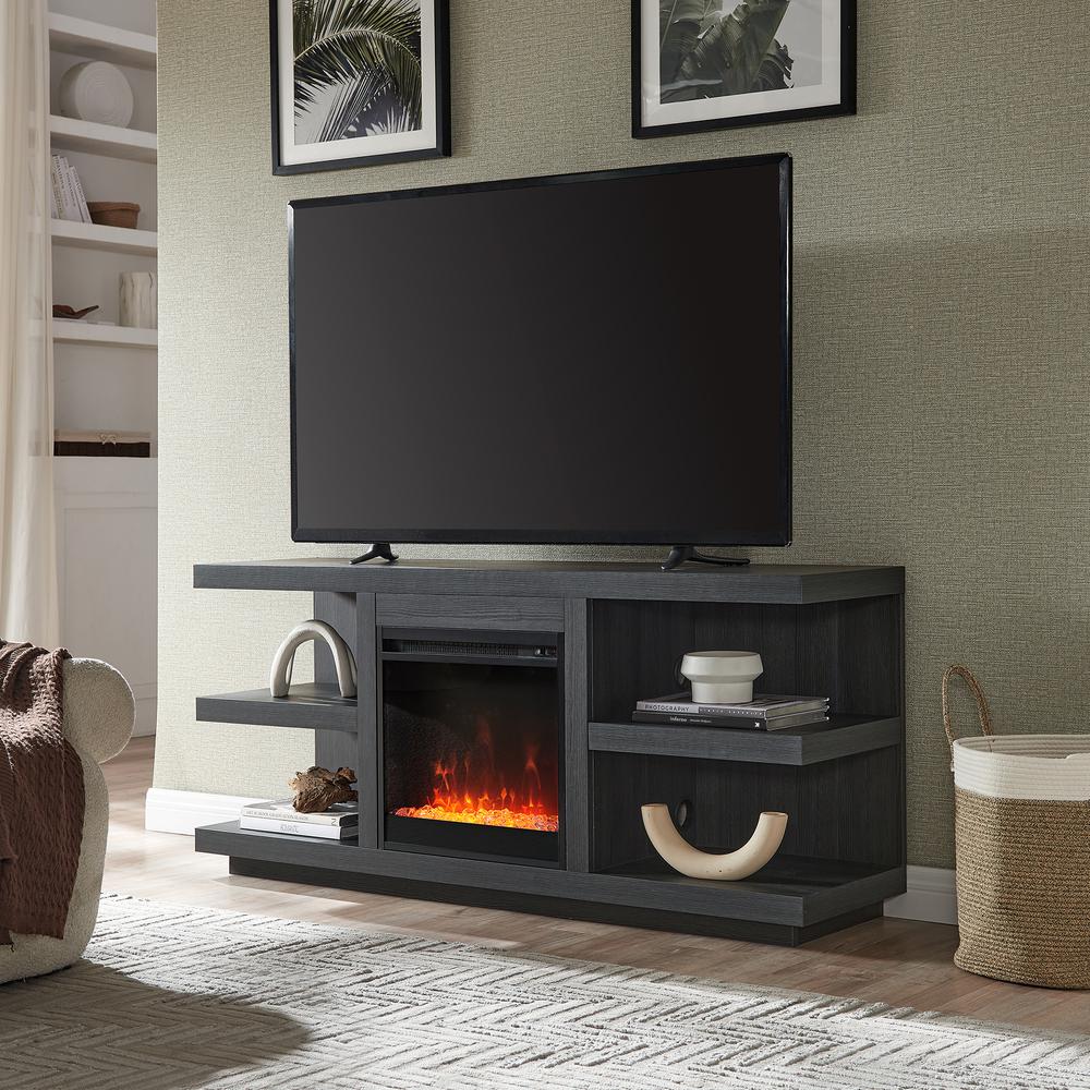 Maya Rectangular TV Stand with Crystal Fireplace for TV's up to 65" in Charcoal Gray. Picture 2