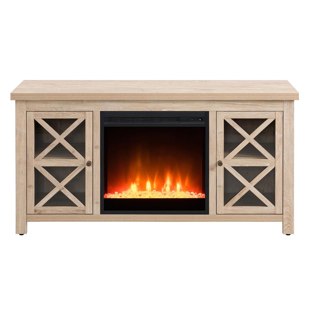 Colton Rectangular TV Stand with Crystal Fireplace for TV's up to 55" in White Oak. Picture 3