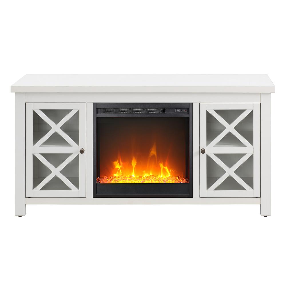 Colton Rectangular TV Stand with Crystal Fireplace for TV's up to 55" in White. Picture 3