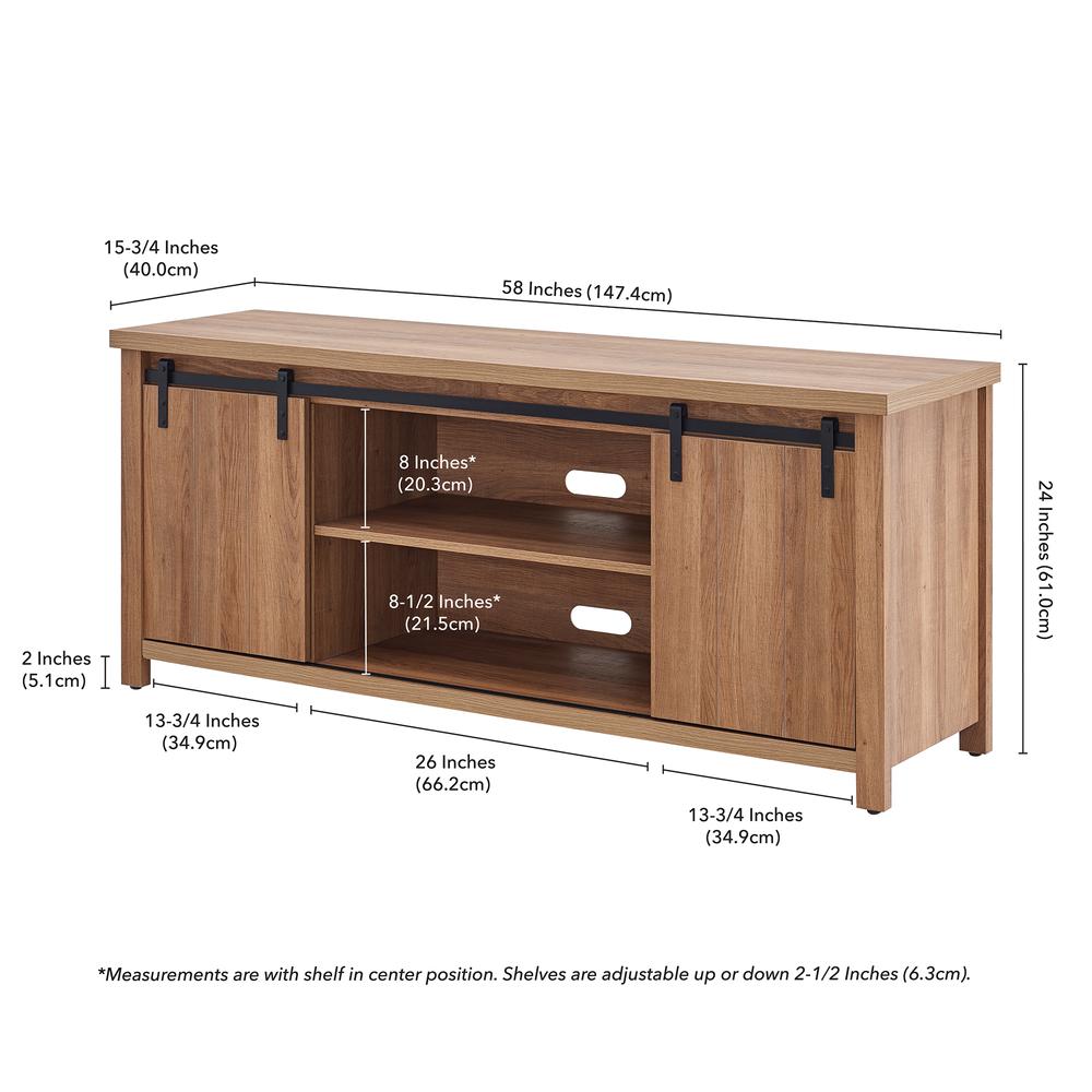 Deacon Rectangular TV Stand for TV's up to 65" in Golden Oak. Picture 5