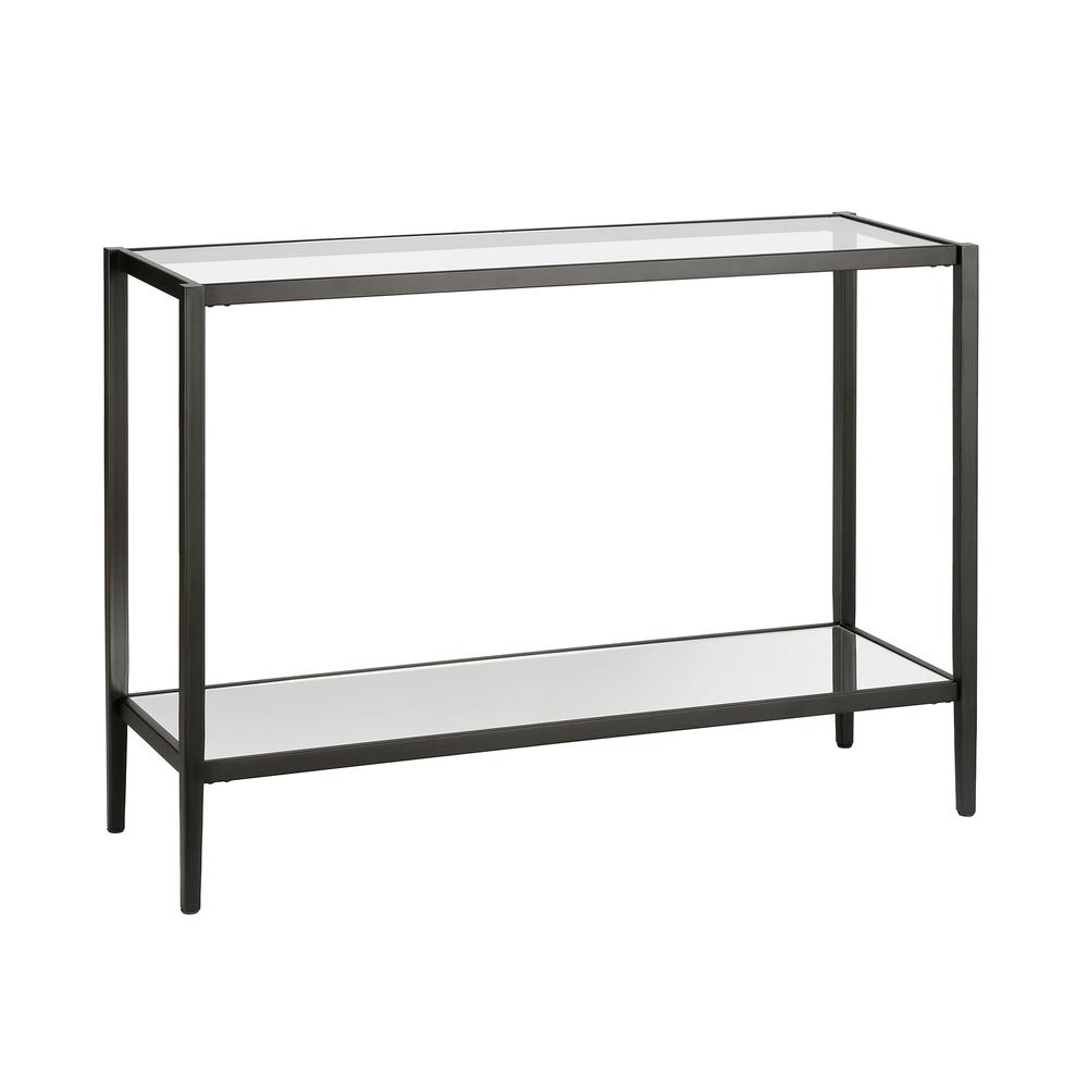 Hera 42'' Wide Rectangular Console Table with Glass Shelf in Blackened Bronze. Picture 1