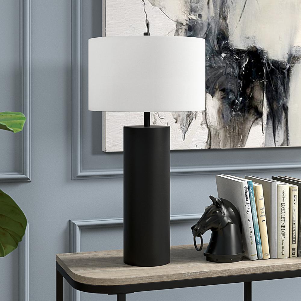 York 29.5" Tall Table Lamp with Fabric Shade in Blackened Bronze/White. Picture 2