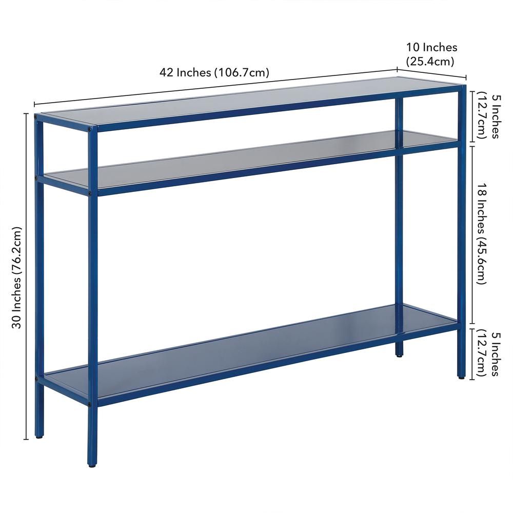 Ricardo 42'' Wide Rectangular Console Table with Metal Shelves in Mykonos Blue. Picture 5
