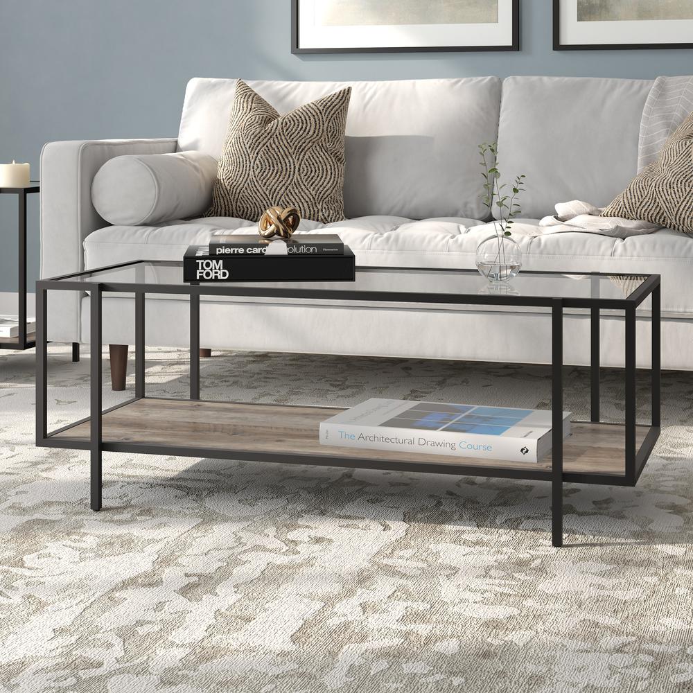 Vireo 45'' Wide Rectangular Coffee Table with MDF Shelf in Blackened Bronze/Gray Oak. Picture 2