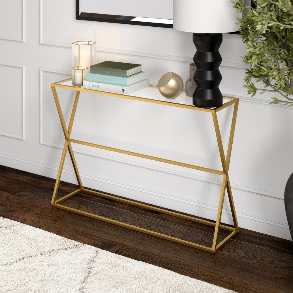 Sabrina 45'' Wide Rectangular Console Table in Brass. Picture 2