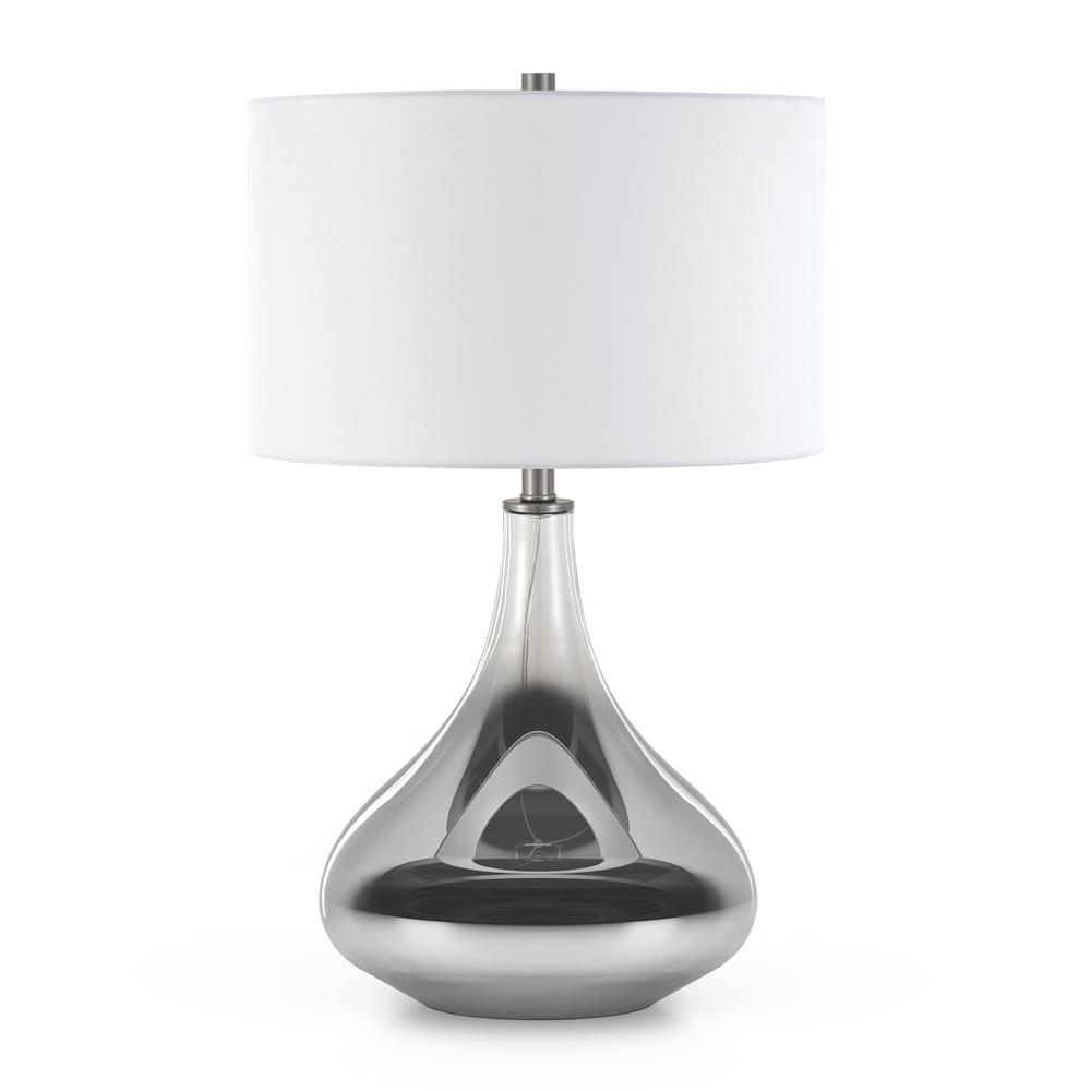 Mirabella 25.5" Tall Table Lamp with Fabric Shade in Smoked Chrome Glass/White. Picture 1