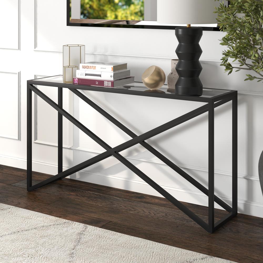 Calix 55'' Wide Rectangular Console Table in Blackened Bronze. Picture 2
